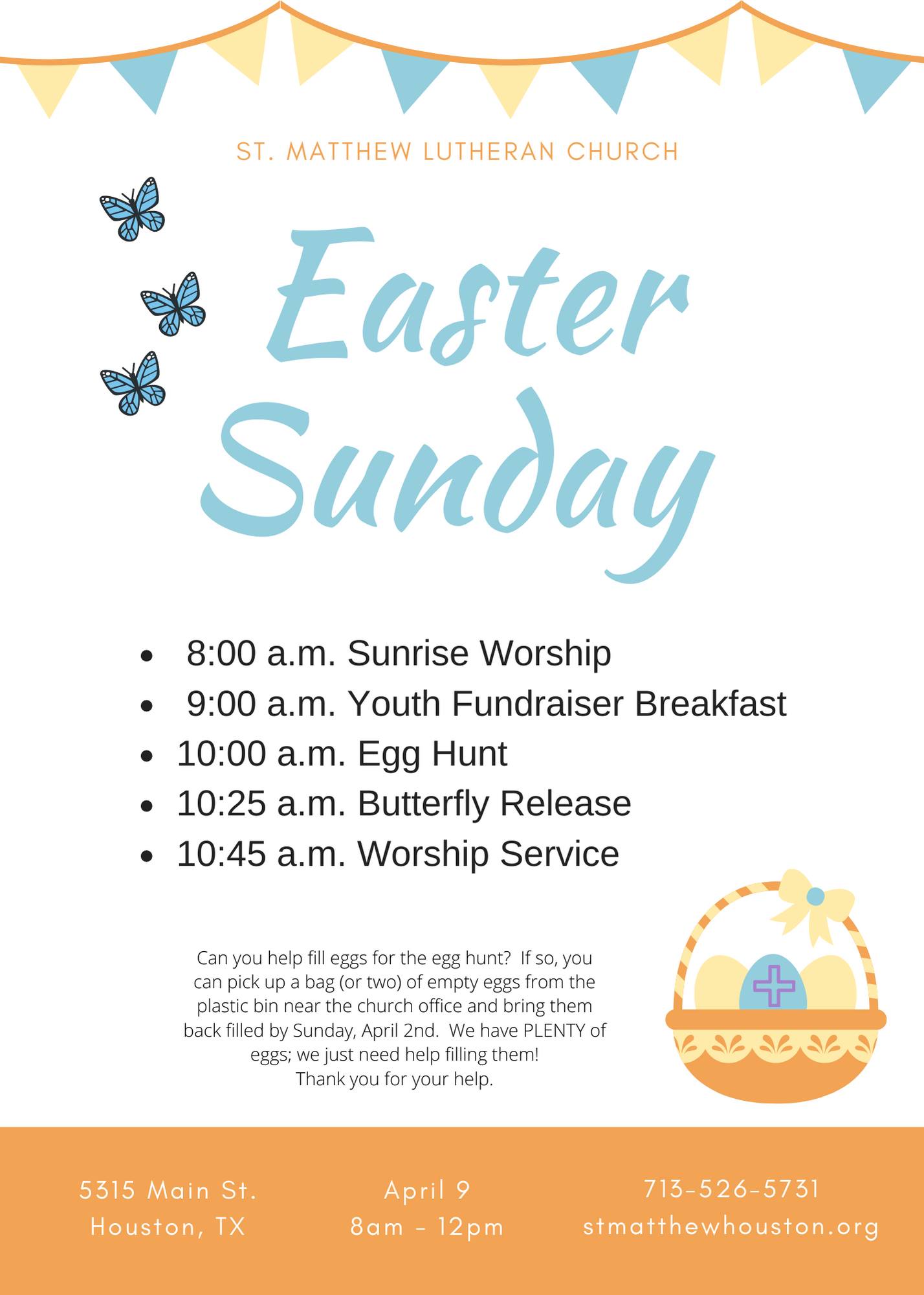 Easter Sunday Schedule 2023 St. Matthew Lutheran Church